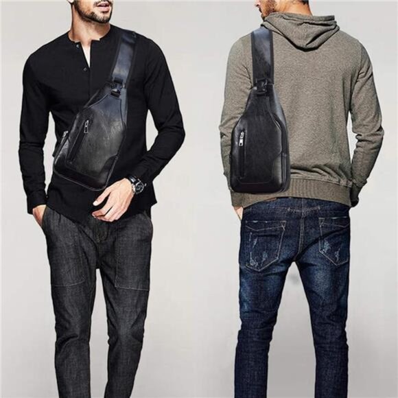 Men Sling Bag Anti Theft Shoulder Bag Small Leather Crossbody Sling Backpack - Picture 4 of 7